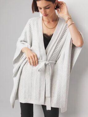 White House Black Market Textured Knit Ruana Poncho Wrap One Size Cardigan